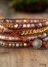 Boho Bracelet, 5 Layers Leather Wrap Bracelet, Pink Rhodonite